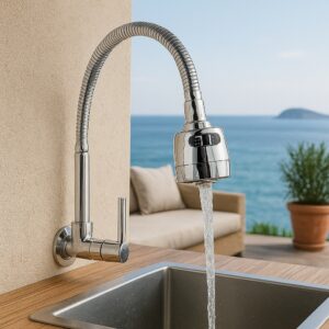 Torneira Metal Inox Gourmet Pia Cozinha Luxo De Parede Prateado
