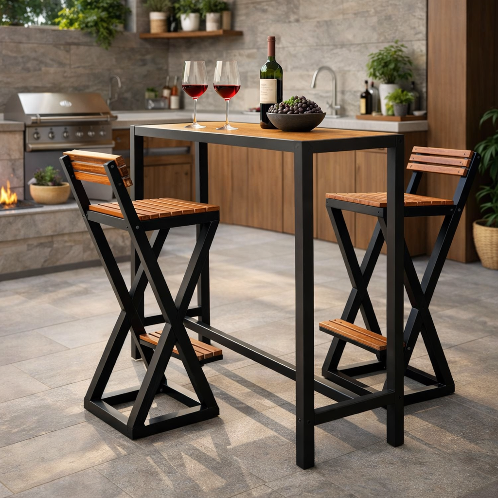 Mesa Retangular Jantar 120cm C/ Bancos Estilo Industrial Nature Preto - Imagem 4