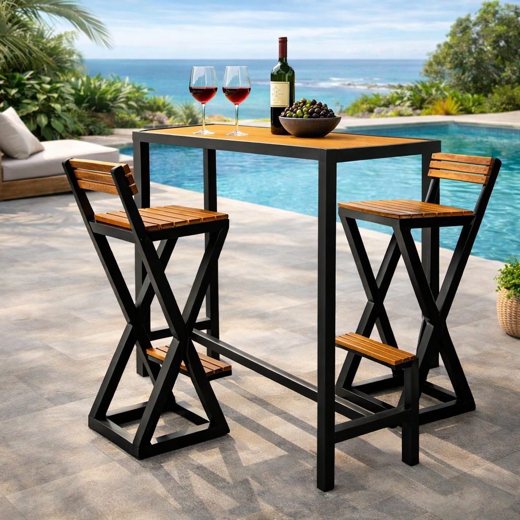 Mesa Retangular Jantar 120cm C/ Bancos Estilo Industrial Nature Preto - Imagem 3